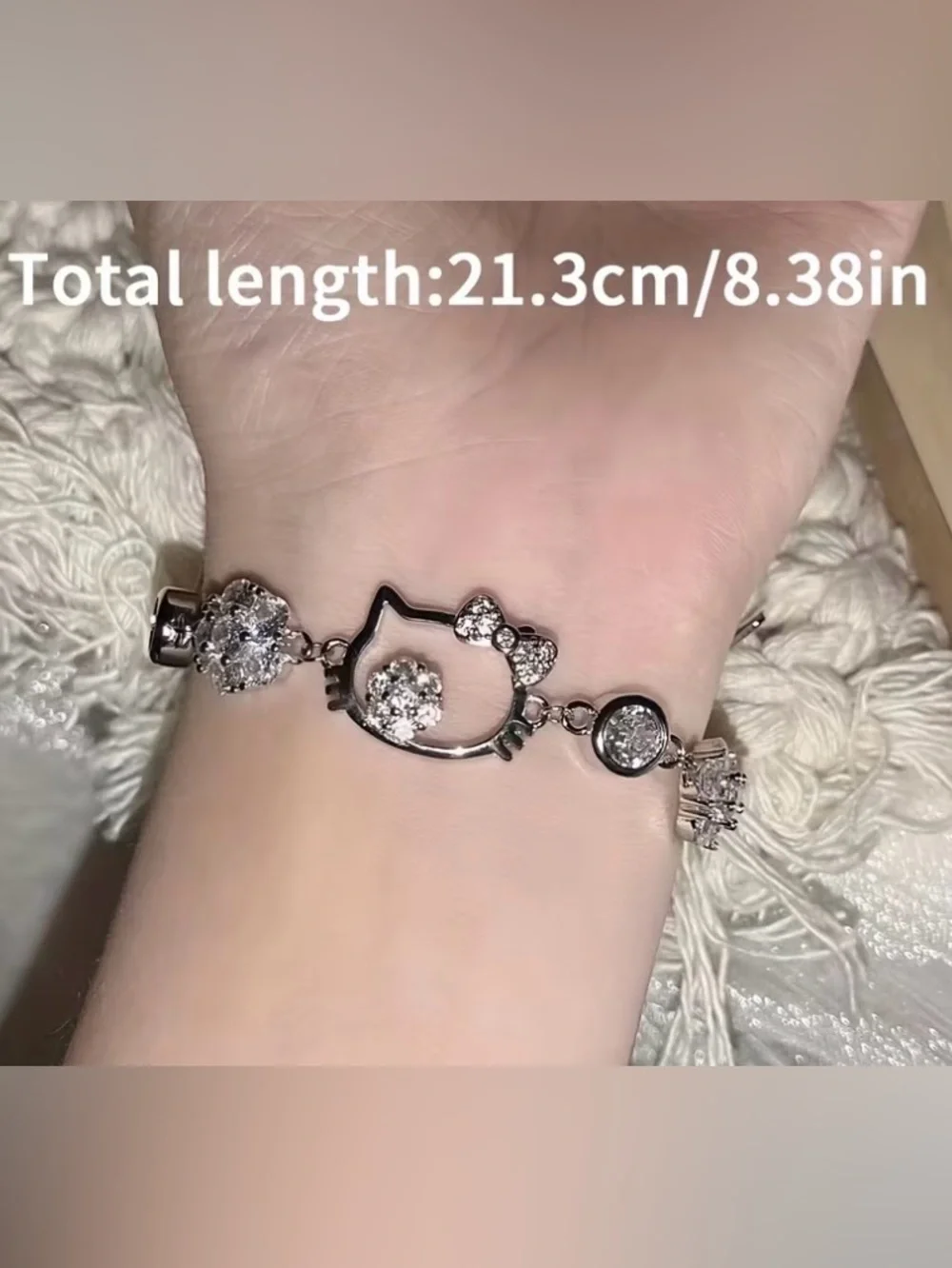 Hello Kitty Silver Tone Charm Bracelet with Sparkling Crystal Accents